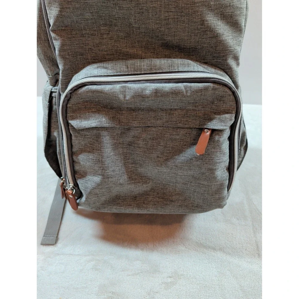 Trend Lab Gray Diaper Bag Backpack Heathered Fabric Brown Trim 178-60771